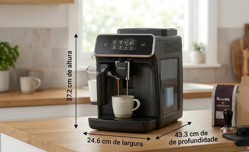 Dimensões da Philips Walita EP2330: 246mm de largura, 372mm de altura e 433mm de profundidade — veja se cabe no seu espaço