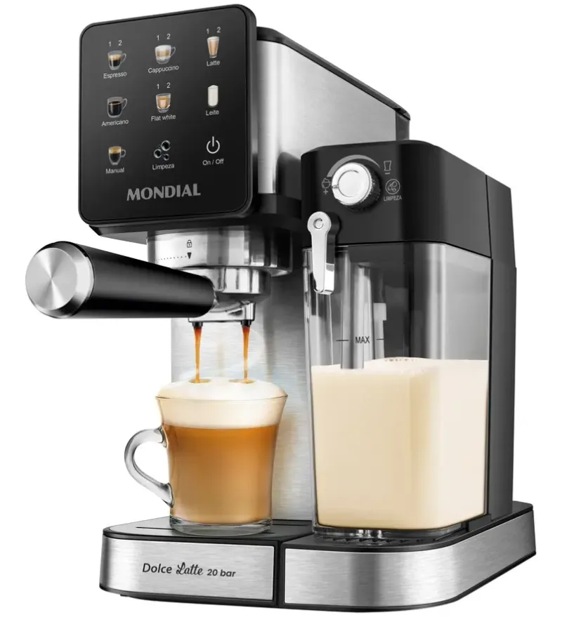 Cafeteira Espresso Mondial Dolce Latte C-28-ECL com reservatório de leite de 700ml e painel touch